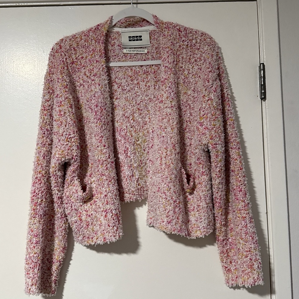 EENK Womens Short Knitted Pink Cardigan Two Front Pockets